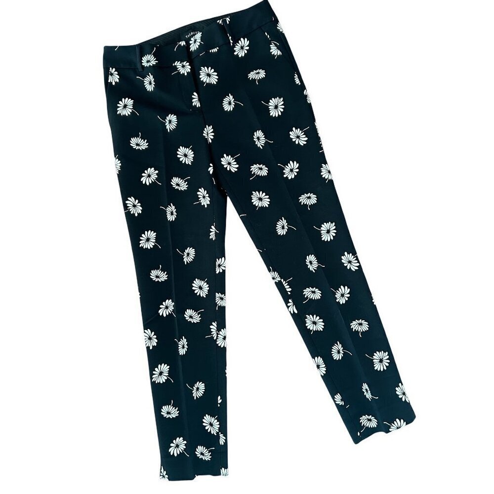 Talbots Hampshire Ankle Pants Black & White Daisy Floral Print Size 4